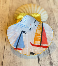 Load image into Gallery viewer, Scallop shell trinket dish - sailboats

