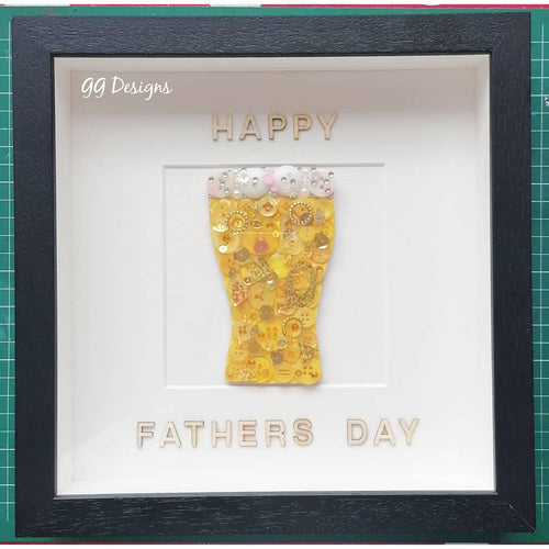 Framed button beer design. A fantastic fathers day or beer lovers gift. Beautifully presented in a black or white Irish made box frame.  This design can also be personalised with any text, quote or message. If being sent as a gift, just let me know in the custom message box.