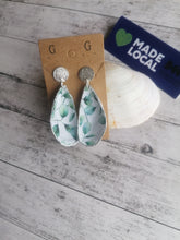 Load image into Gallery viewer, Silver Fabric Shell Earrings - green leaf with disk
