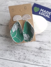 Load image into Gallery viewer, Silver Fabric Shell Earrings - emerald green semi circular disk
