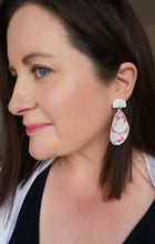 Load image into Gallery viewer, Silver Fabric Shell Earrings - pink white leaf
