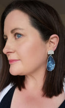 Load image into Gallery viewer, Silver Fabric Shell Earrings - navy blue large
