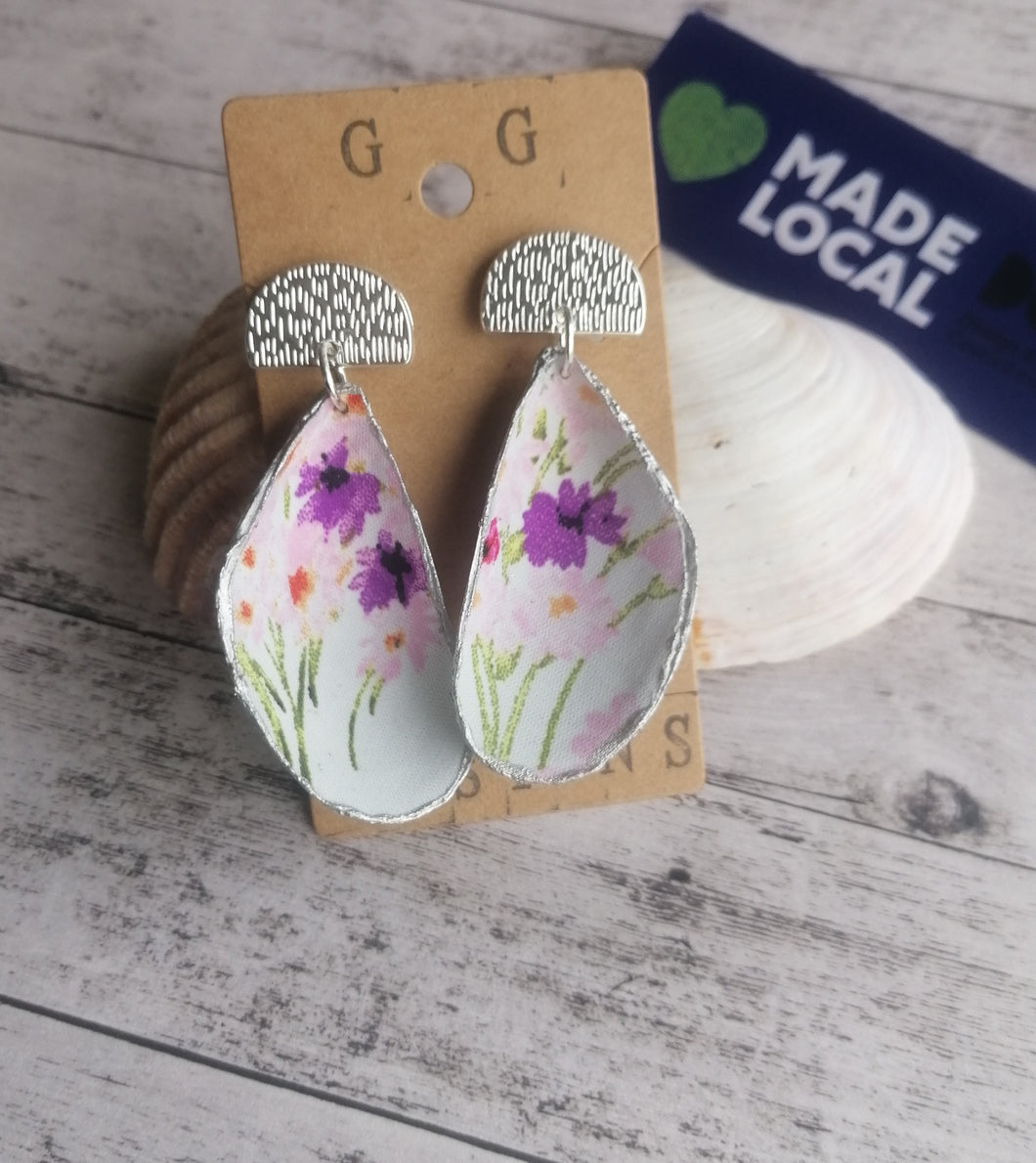 Silver Fabric Shell Earrings - summer meadow large