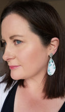 Load image into Gallery viewer, Silver Fabric Shell Earrings - green leaf with disk
