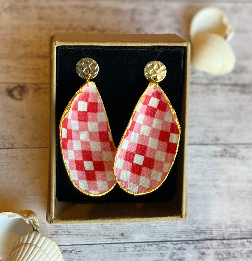 Fabric shell earrings - cherry sun