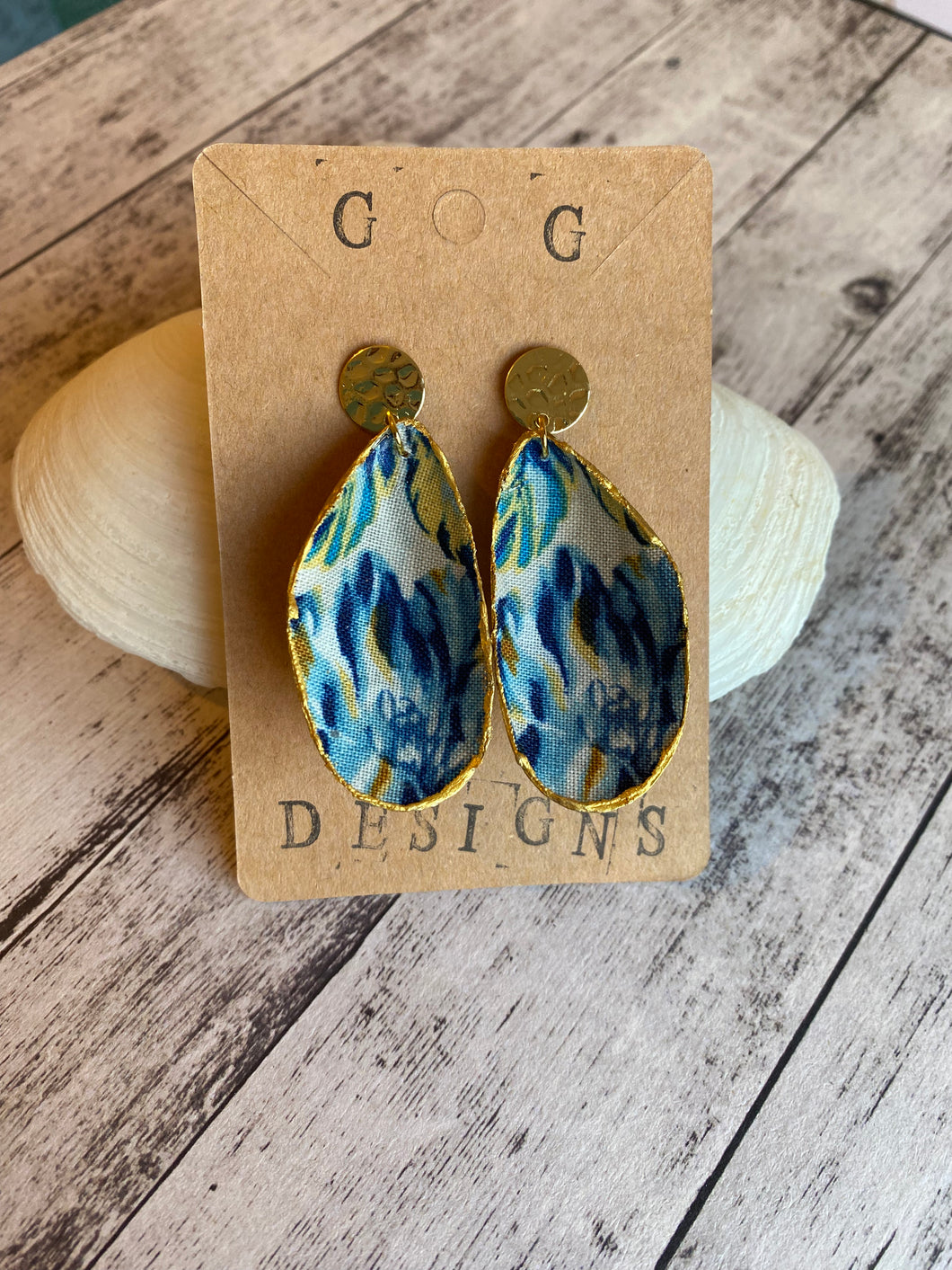 Fabric Shells Earrings - wild blue bloom