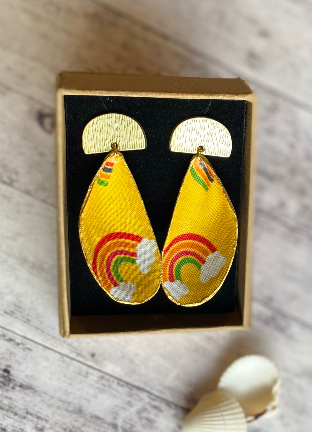 Fabric shell earrings - rainbow garden