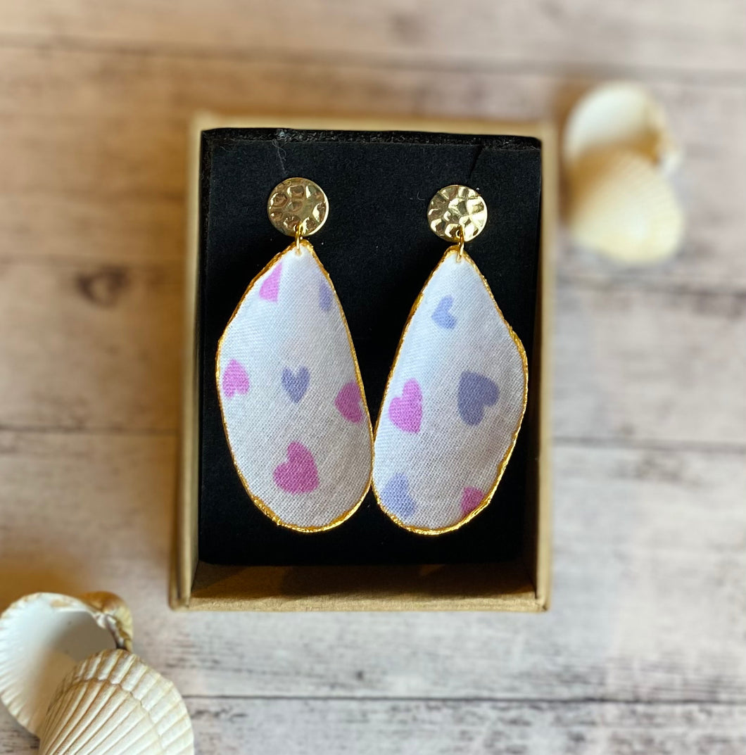 Fabric shell earrings - love hearts