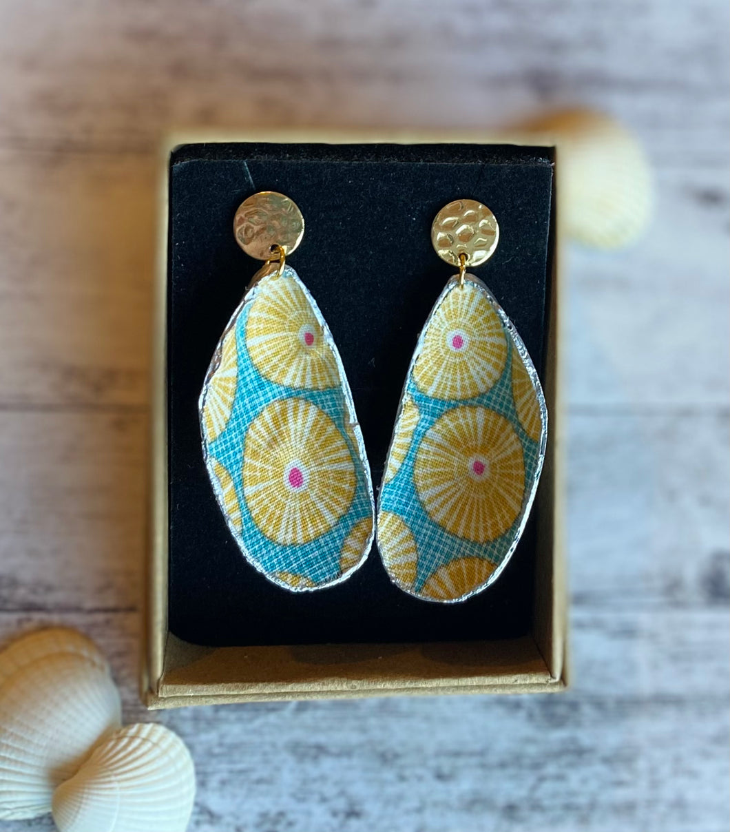 Fabric shell earrings - teal limpets