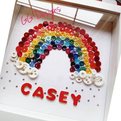 A super cute button rainbow design. This design comes beautifully presented in an Irish made 10x10